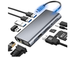 Concentrador USB C, Ethernet, RJ45, VGA, puerto USB, 100 W, PD, auxiliar, lector de tarjetas SD/TF, compatible con MacBook, XPS, Surface y más, portátil tipo C, color gris, Gusshious