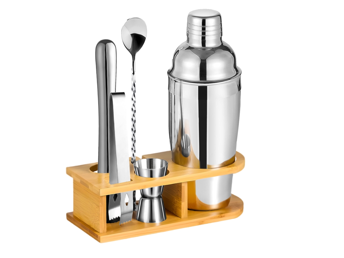 Juego de coctelería doméstica de acero inoxidable de 5 piezas con soporte de almacenamiento, utensilios de coctelería premium DIGITALLAB (750 ml)