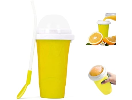 Vaso Para Batidos - Vaso Amarillo De Material Seguro - Pajita Y Cuchara JEIIBRZUI