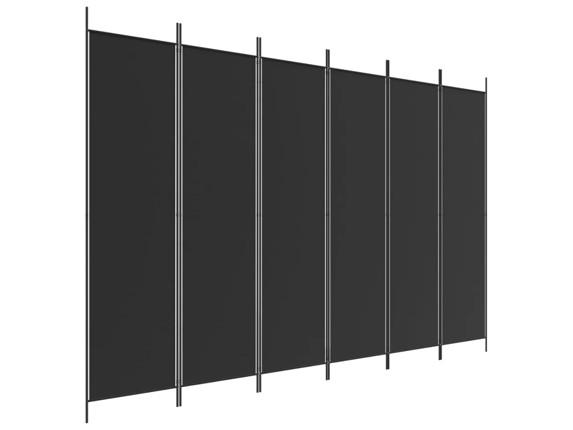Biombo separador de ambientes, 6 paneles, 300 x 200 cm, tela negra Dec031117