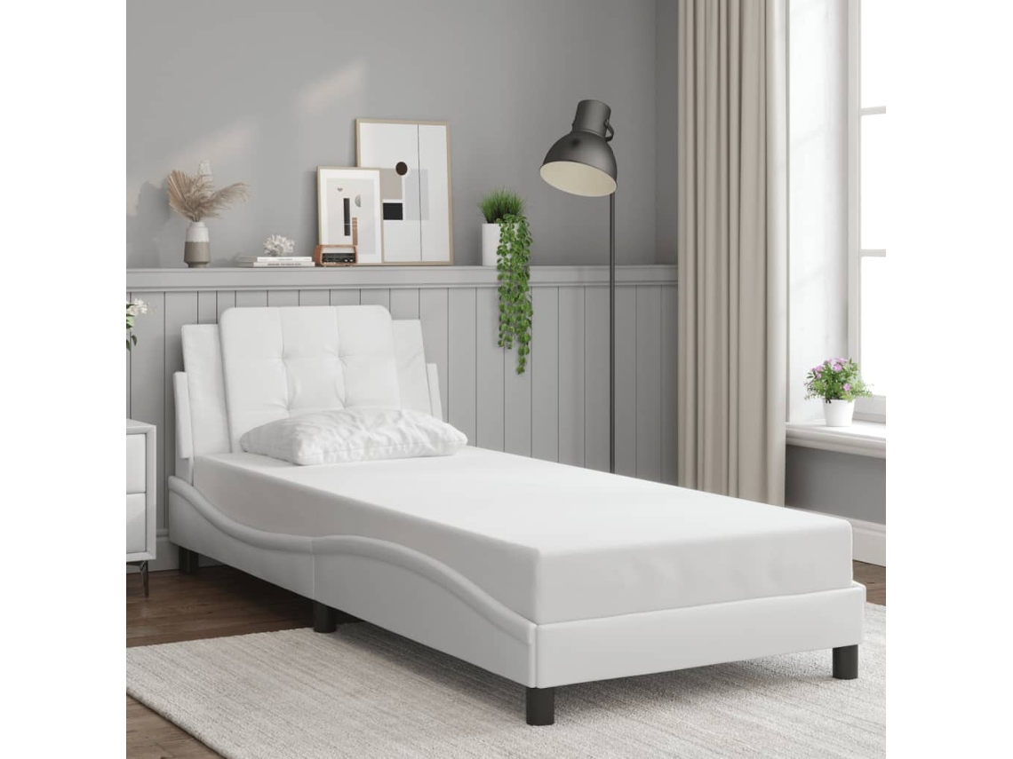 Estructura De Cama Sin Colchón Cuero Sintético Blanco 80x200 Cm