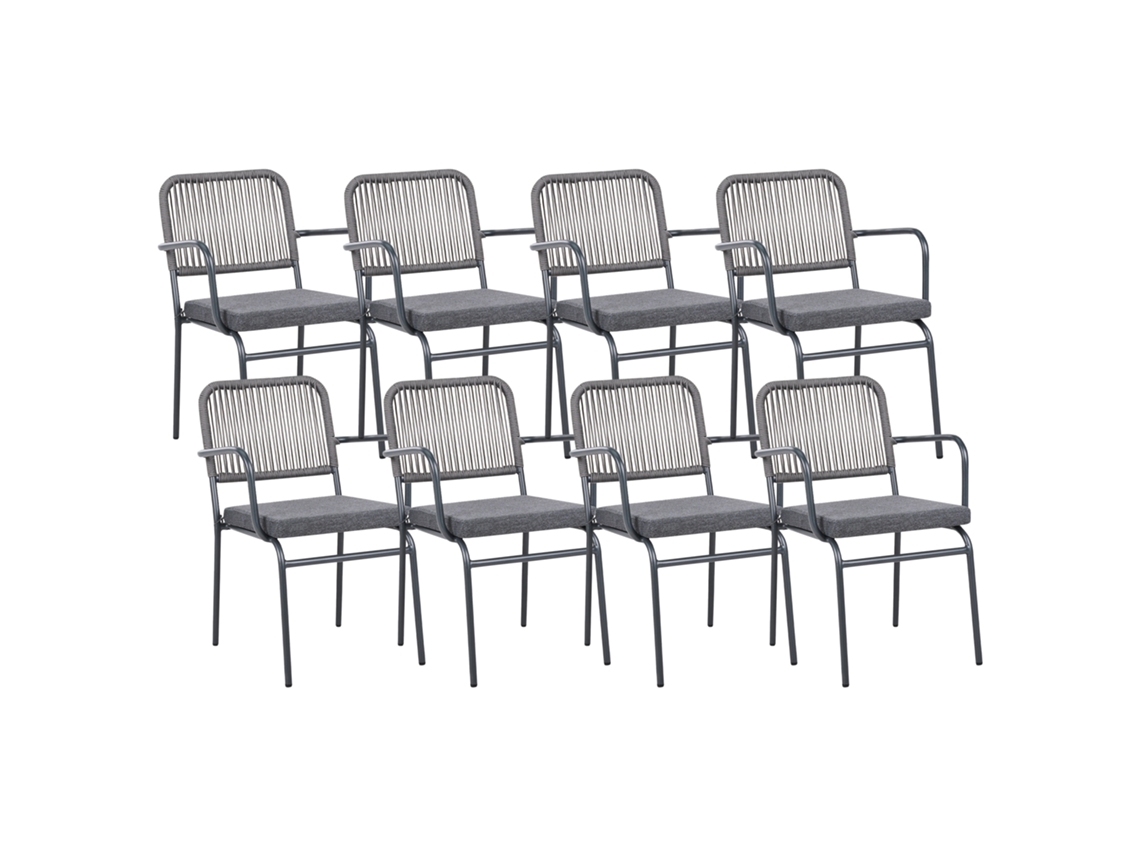 Juego de 8 sillas de exterior de aluminio Beliani Taceno con cojines, gris, 46 x 52 x 82 cm