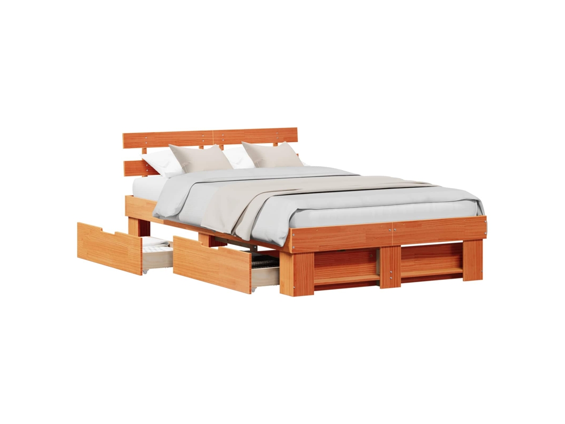 Cama De Matrimonio | Cama Para Adultos | Estructura De Cama Con Cabecera Marrón Cera 120 X 200 Cm