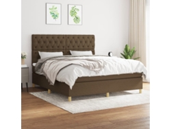Cama Box Spring Con Colchón Tela Marrón Oscuro 160x200 Cm