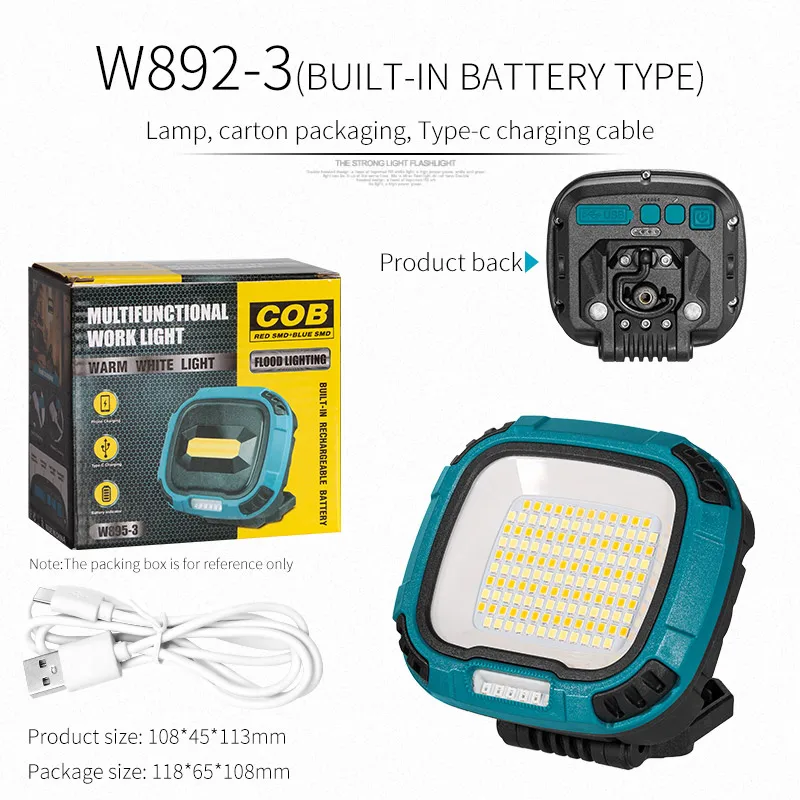 Linterna COB brillante - Recargable por USB - Portátil - Batería externa para exteriores - Camping y pesca - Emergencia - Con gancho