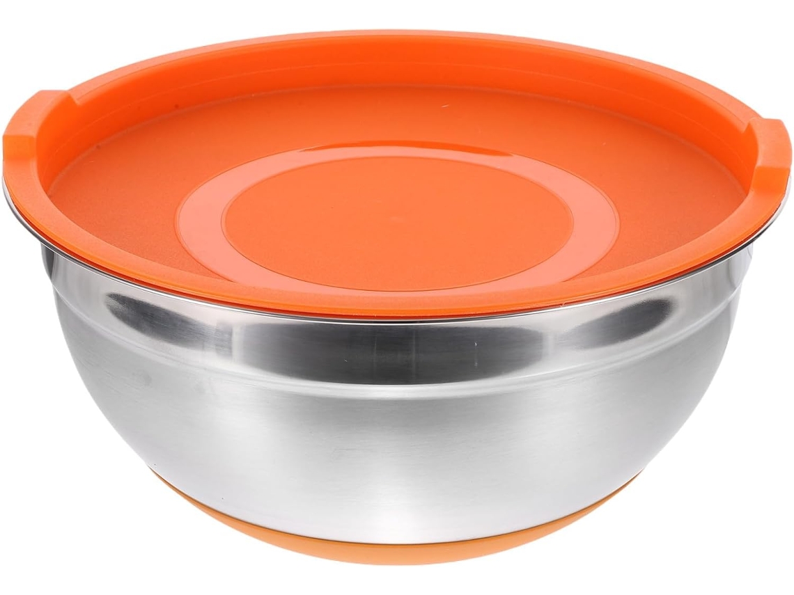 Tigela Multifuncional Para Salada De 24 Cm Com Tampa, Tigela Para Misturar Em Pp E Aço.