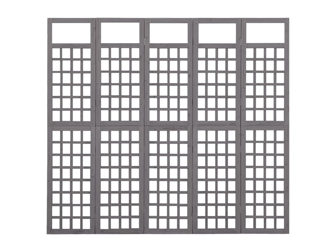 Biombo/Cercel de 5 paneles | Separador de ambientes | Separador de ambientes de abeto macizo 201,5 x 180 cm Gris