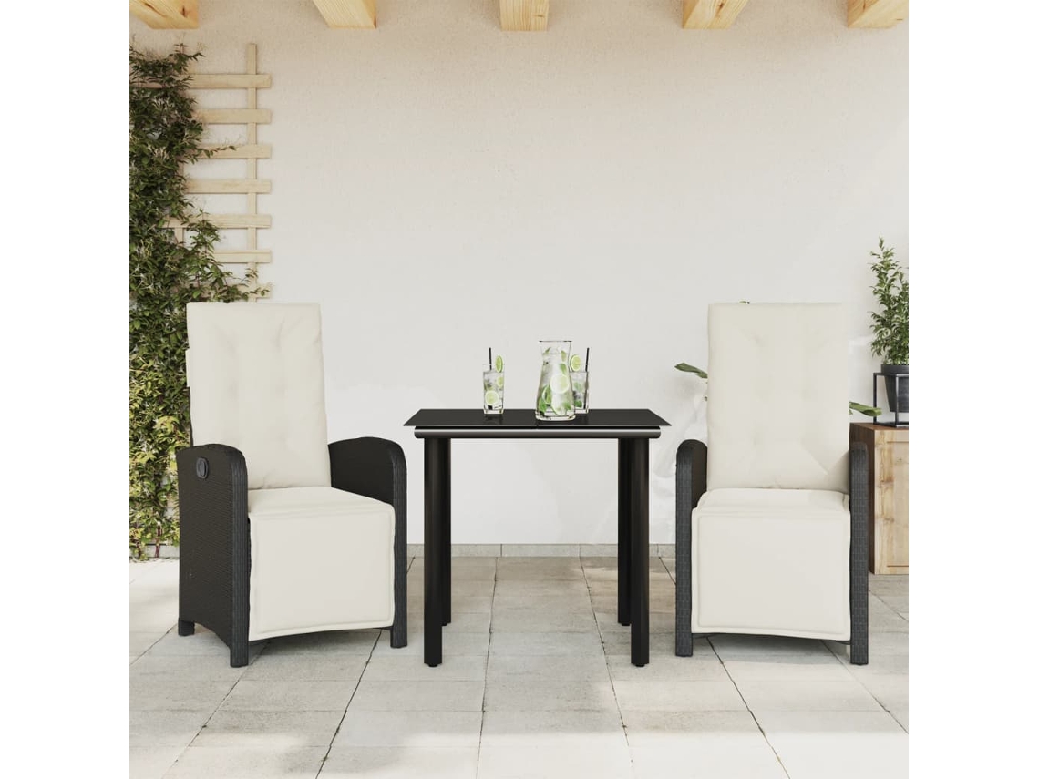 Conjunto de bistró de 3 piezas con cojines en mimbre sintético negro de Dkd Home Decor