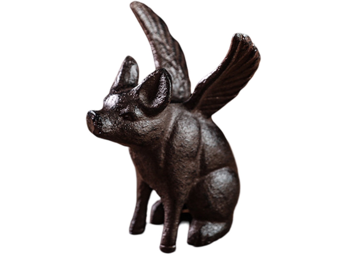Estatua de cerdo volador sentado de hierro fundido, pisapapeles, decoración para jardín, hogar y oficina, colección de figuras de animales.