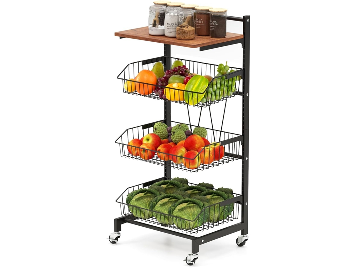 Carrito de Almacenaje con Ruedas, Carrito de Comedor con Altura Regulable y Cestas Extraíbles en 4 Niveles, 40 X 31 X 88 Cm, 40 X 31 X 88 Cm
