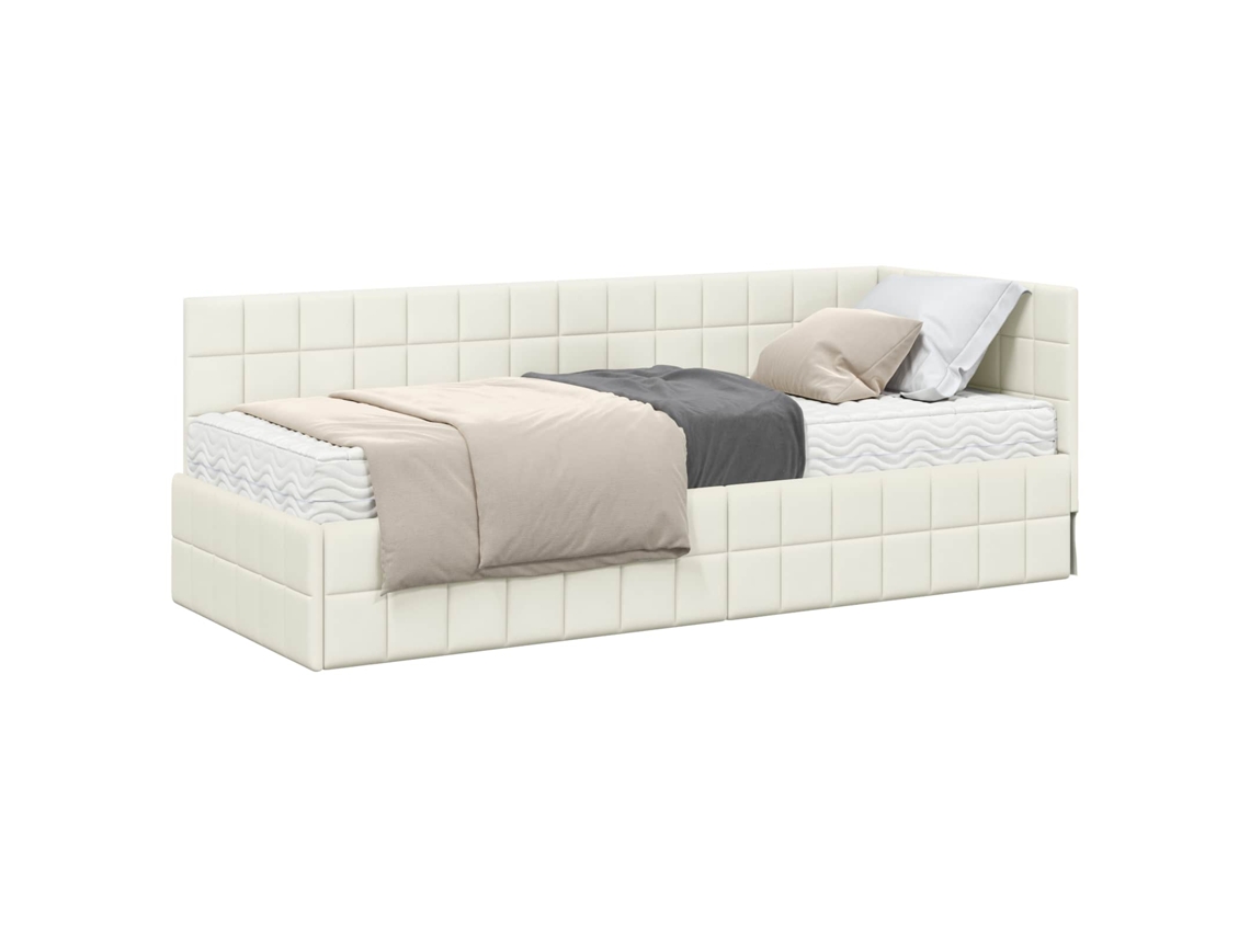 Maison Exclusive - Estructura De Cama Esquina Con Colchón 2 Pcs Crema Terciopelo