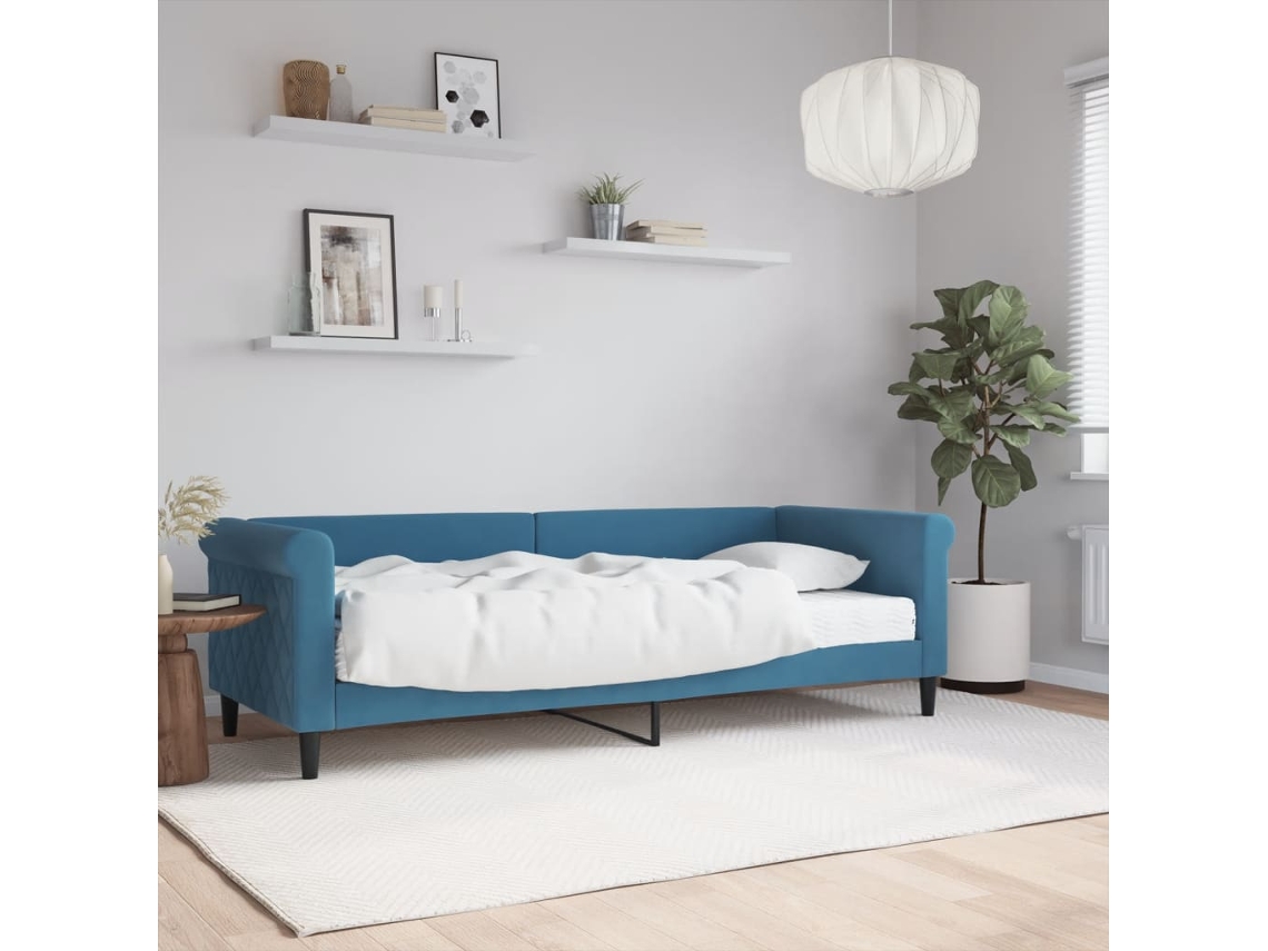 Sofá Cama Con Colchón Terciopelo Azul 80x200 Cm