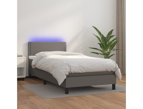 MAISON EXCLUSIVE Cama con somier y colchón LED 90 x 190 cm piel sintética gris