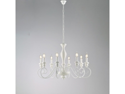 Cascina - Lámpara De Araña Shabby De Hierro Y Madera Lacada En Blanco 8 Luces 121 - Ø82 - Bl265-8-bco