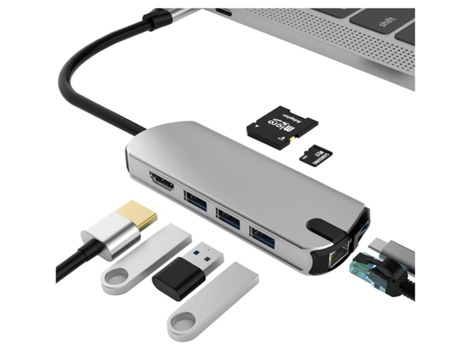 Usb C Hub Adaptador Usb C 8 en 1 con Gigabit Ethernet Rj45 3 Usb 3.0 4K Hdmi Pd 100W y estación de acoplamiento para lector de tarjetas Sd/Tf