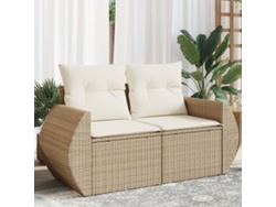 Sofá de jardín de 2 plazas con cojines de mimbre beige, Dkd Home Decor