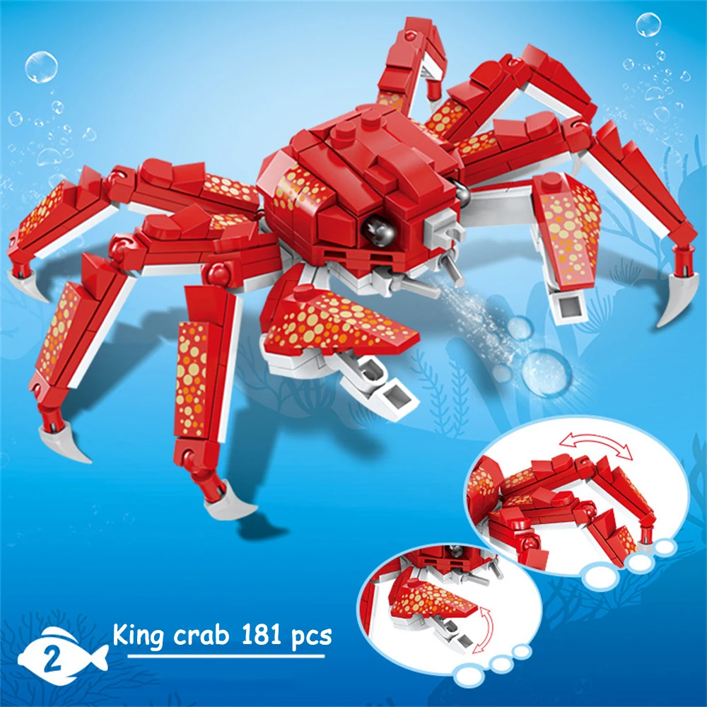 El juguete de bloques de construcción (Cangrejo Rey) con animales marinos, que representa la vida marina, es un regalo estupendo para los niños.