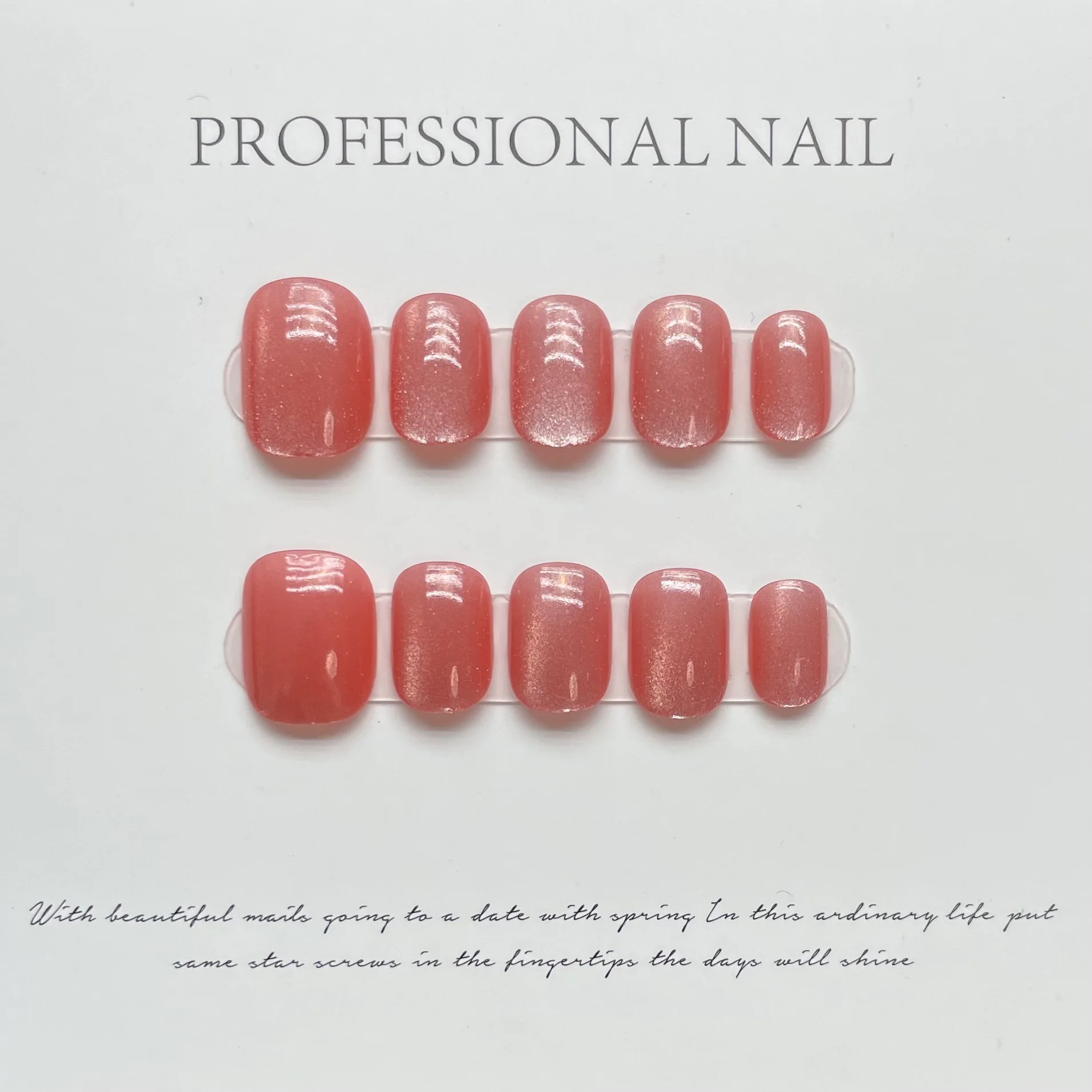 (1014-s) 10 Pegatinas De Uñas Hechas A Mano En Color Rosa Nude, Uñas Postizas Largas Estilo Ballet.