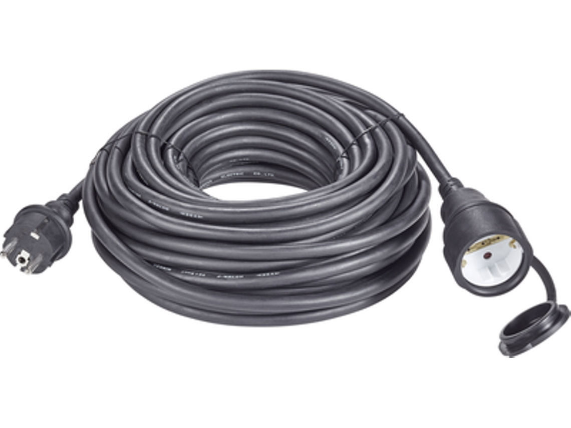 Cable alargador de alimentación con enchufe de protección, acoplamiento de contacto de protección, 16 A, negro, 20,00 M Renkforce Renkforce