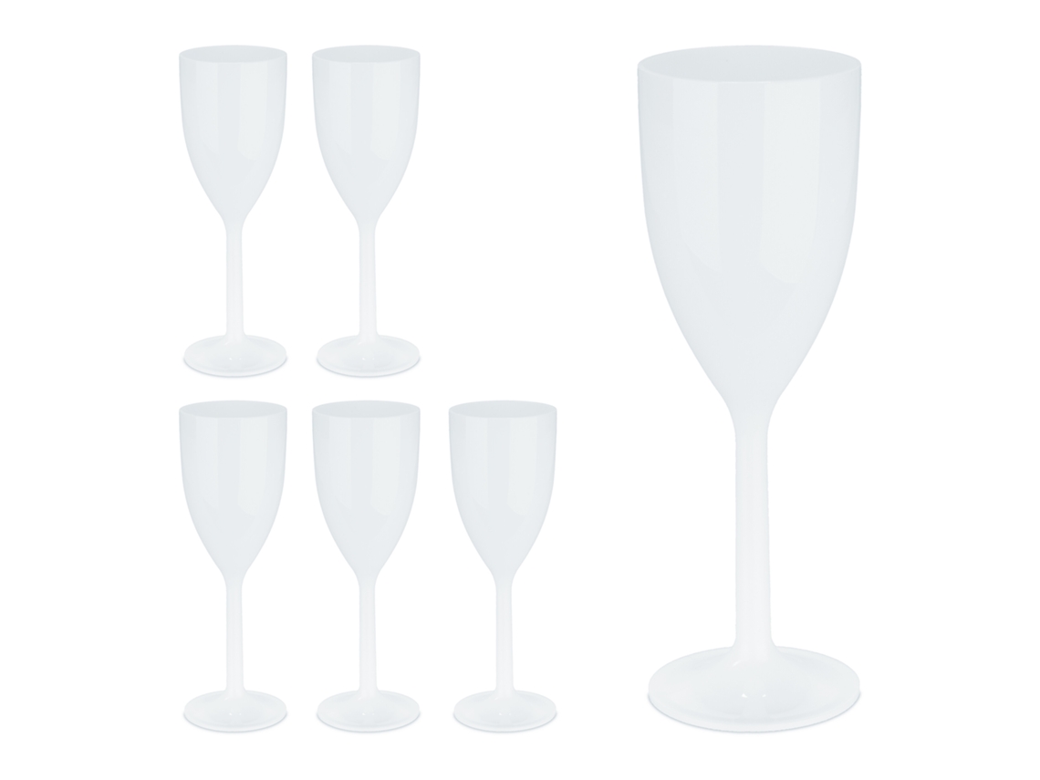 Relaxdays Copas Vino Plástico, Set De 6, Irrompibles Y Libres De Bpa, 220 Ml, Reutilizables, Vasos Camping, Blanco