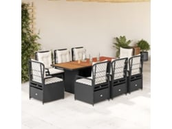 Conjunto de 9 Piezas de Comedor para Jardín con Cojines Mimbre Negro DKD Home Decor