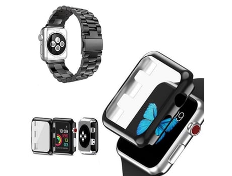 Kit De Correa De Acero Cubierta Protectora De Vidrio Para Herramientas Para Apple Watch Series 9 45 Mm Negro