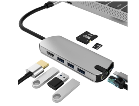 Usb C Hub Adaptador Usb C 8 En 1 Con Gigabit Rj45 Ethernet 3 Usb 3.0 4K Hdmi 100 W Pd Y Lector De Tarjetas Sd/Tf Gris