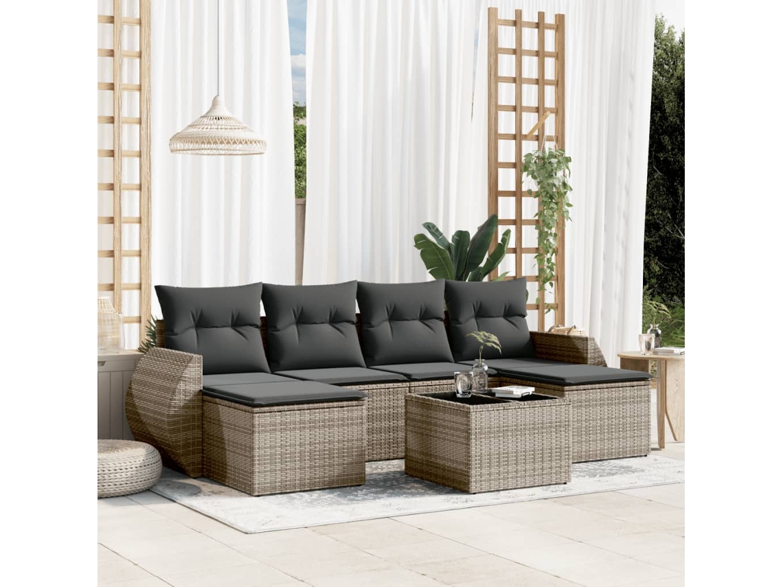 Conjunto de sofás de jardín de 7 piezas DKD Home Decor con cojines de mimbre gris