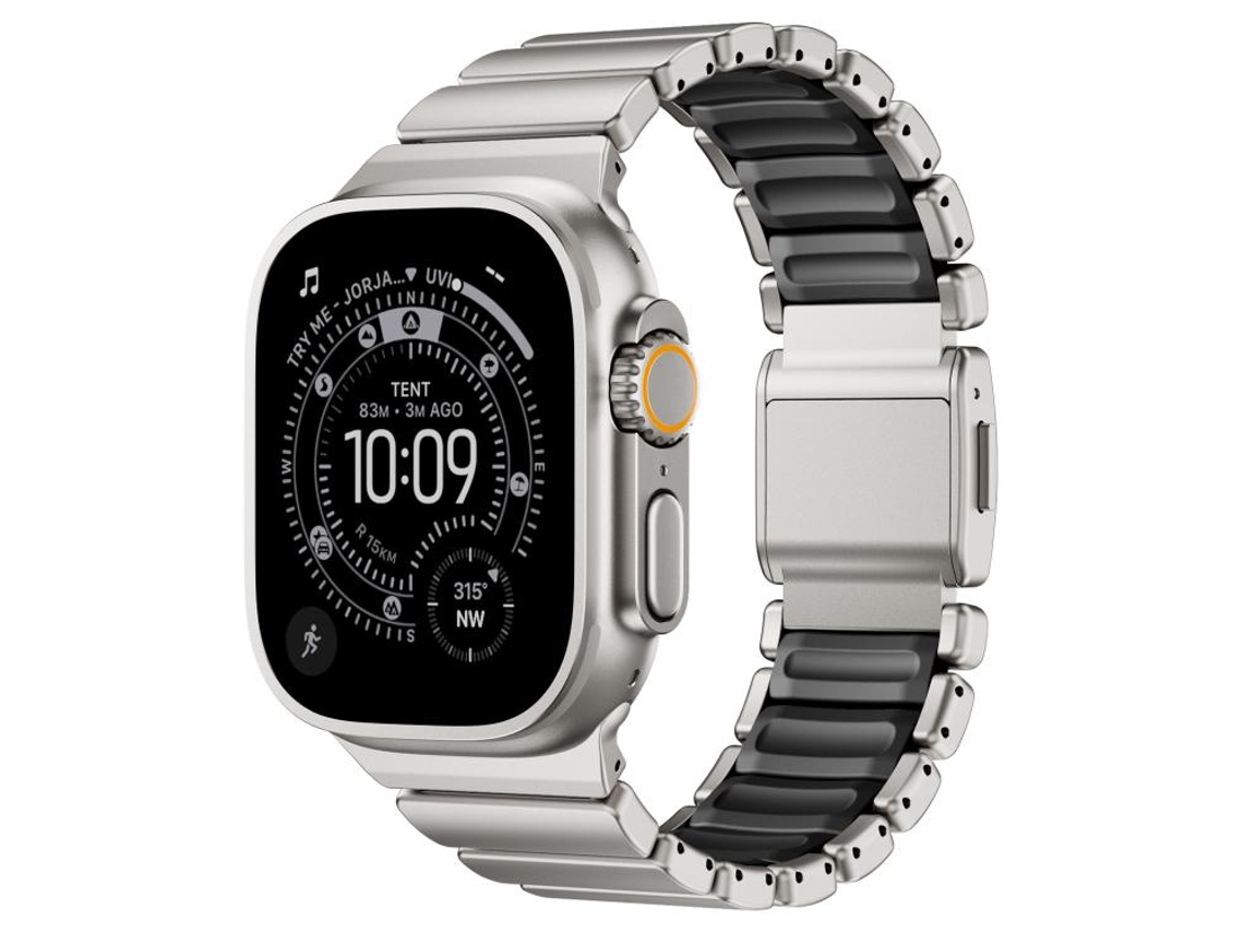 Correa de silicona XIAOMOYU para Apple Watch (46/49/45/44 mm) con revestimiento de acero inoxidable y cierre magnético.