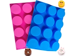 Moldes cilíndricos de silicona con 12 agujeros para chocolate, dulces, jabón, magdalenas, cupcakes, brownies, pasteles, pudines y galletas (azul y rosa)