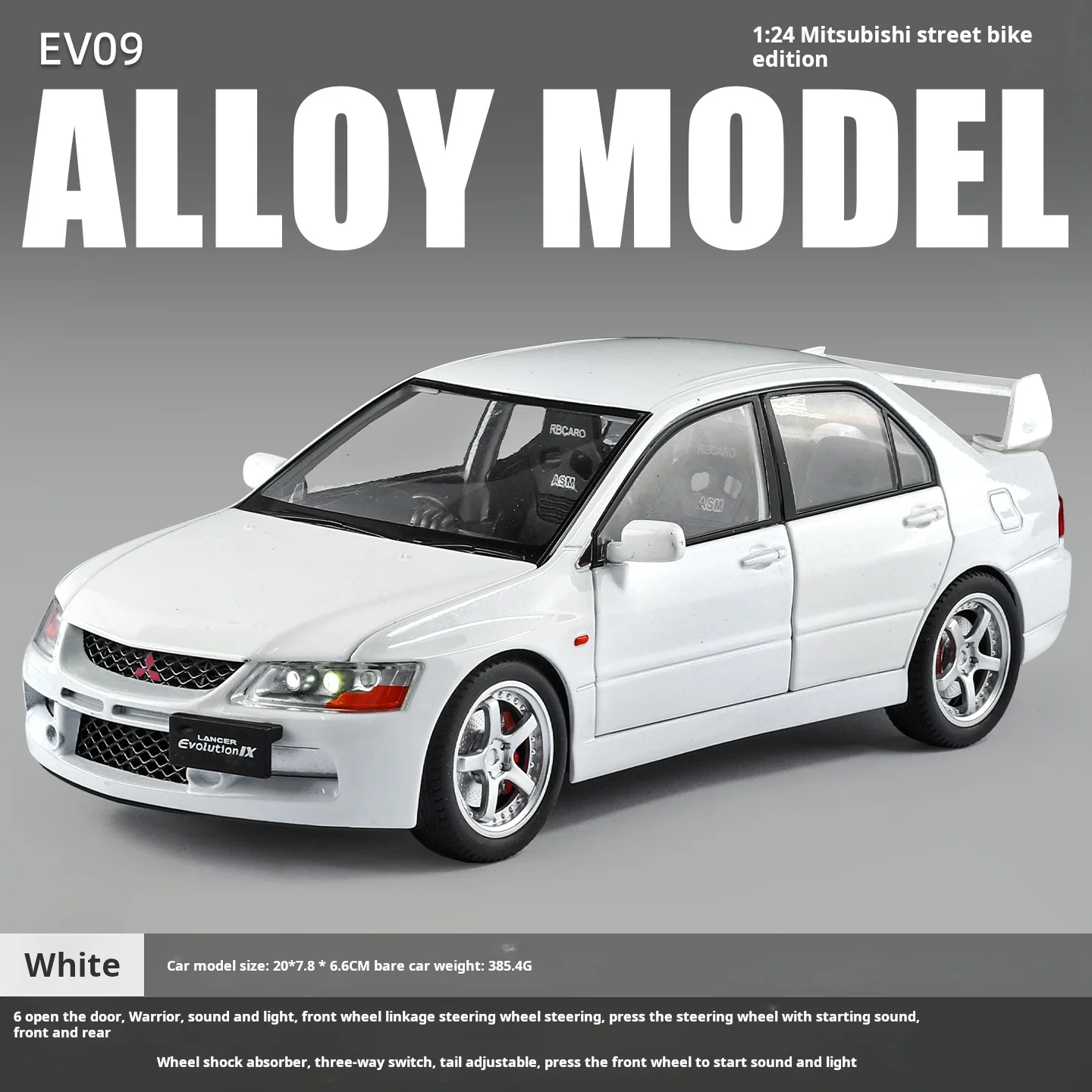 (blanco) Mitsubishi Ev09 Street Edition Diecast Toy Car 1:24