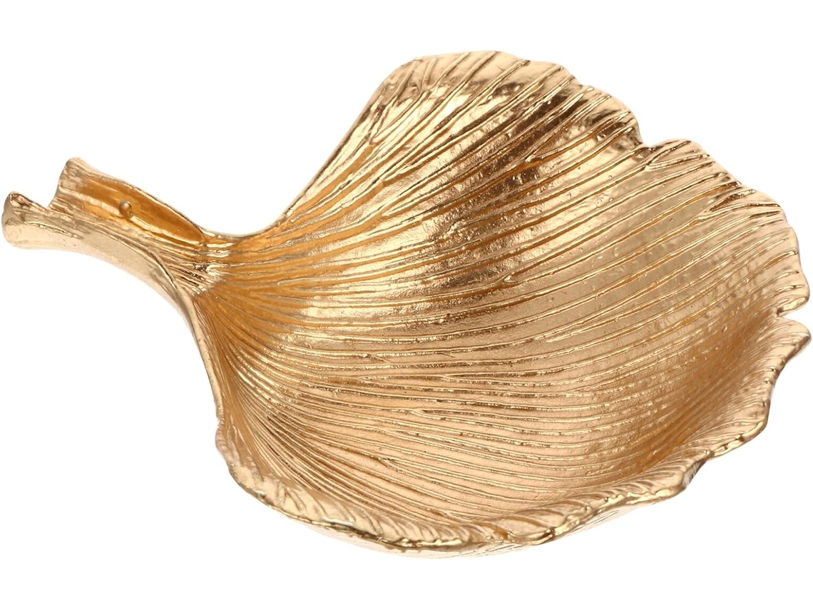 Bandeja De Metal Dorado Para Joyas Con Forma De Árbol De Ginkgo: Pequeña Bandeja Decorativa Para Guardar Anillos Y Collares.