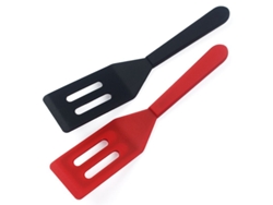 Espátula de silicona flexible y resistente al calor (sin agujeros) para sartenes pequeñas, 2 piezas, negro y rojo.