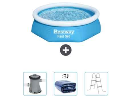 Piscina Hinchable Redonda Fast Set BESTWAY - 244 x 61 cm - Azul - Incluida Bomba - Vela solar - Escalera