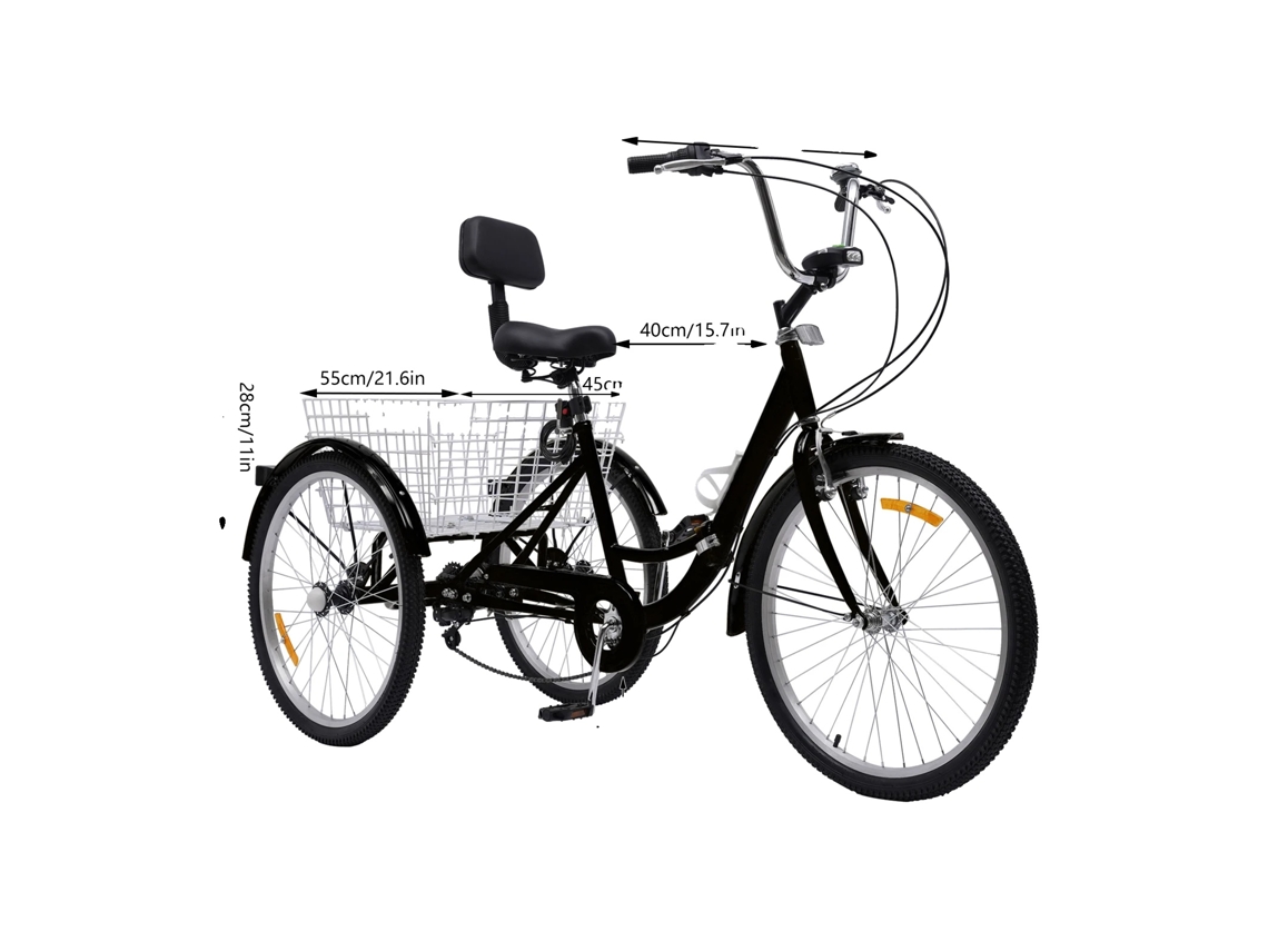 Triciclo para adultos, sistema de cambios de 7 velocidades, alta capacidad de carga, OEM negro