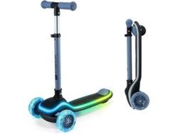 Patinete LED de 3 Ruedas Kinderkraft RAKET con base iluminada RGB, manillar ajustable y dirección por inclinación Azul