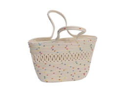 Bolso De Paja De Papiro Tejido Con Diseño Calado, Gran Capacidad, Ideal Para Viajes Y Vacaciones, Con Coloridos Lunares Blancos.
