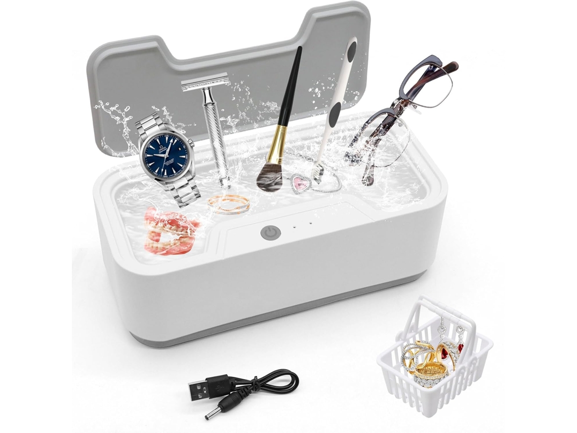 Limpiador Ultrasónico Blanco 45000hz, 500ml, 3 Modos, Con Cesta – Para Joyas, Relojes, Gafas, Dentaduras