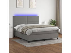 Cama Box Spring Colchón Y Luces Led Tela Gris Oscuro 180x200 Cm