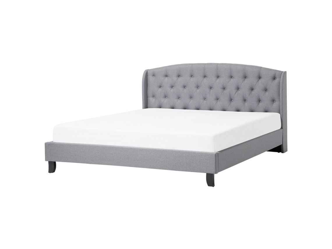 Cama con somier BELIANI Bordeaux de Poliéster Gris 189x221x106