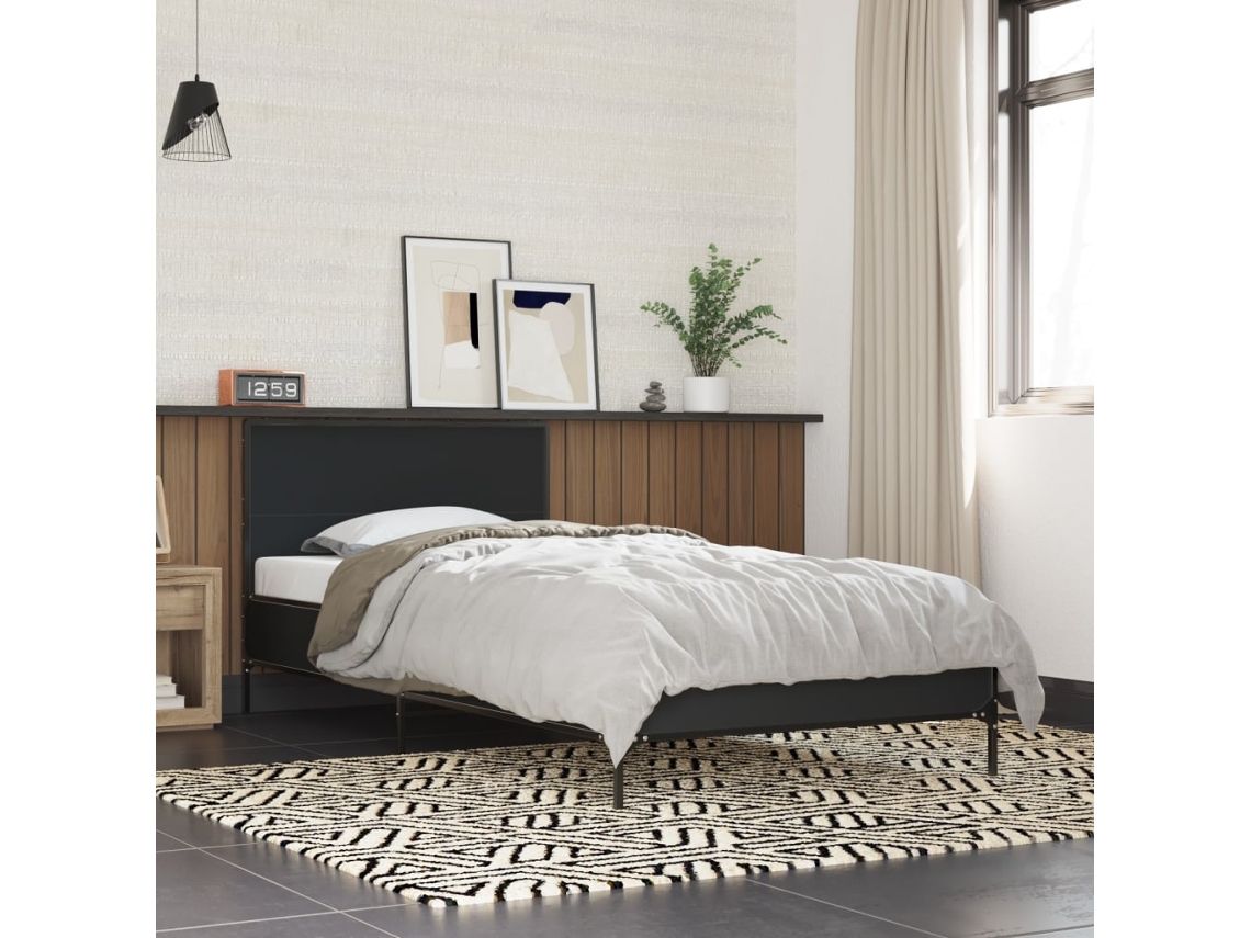 Estructura De Cama Madera De Ingeniería Y Metal Negra 75x190 Cm