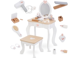 Tocador de Imitación para Niños Juguete Tocador de Madera de Imitación de Belleza con Taburete con Espejo y Accesorios para Plancha de Cepillo para el Cabello MAMABRUM