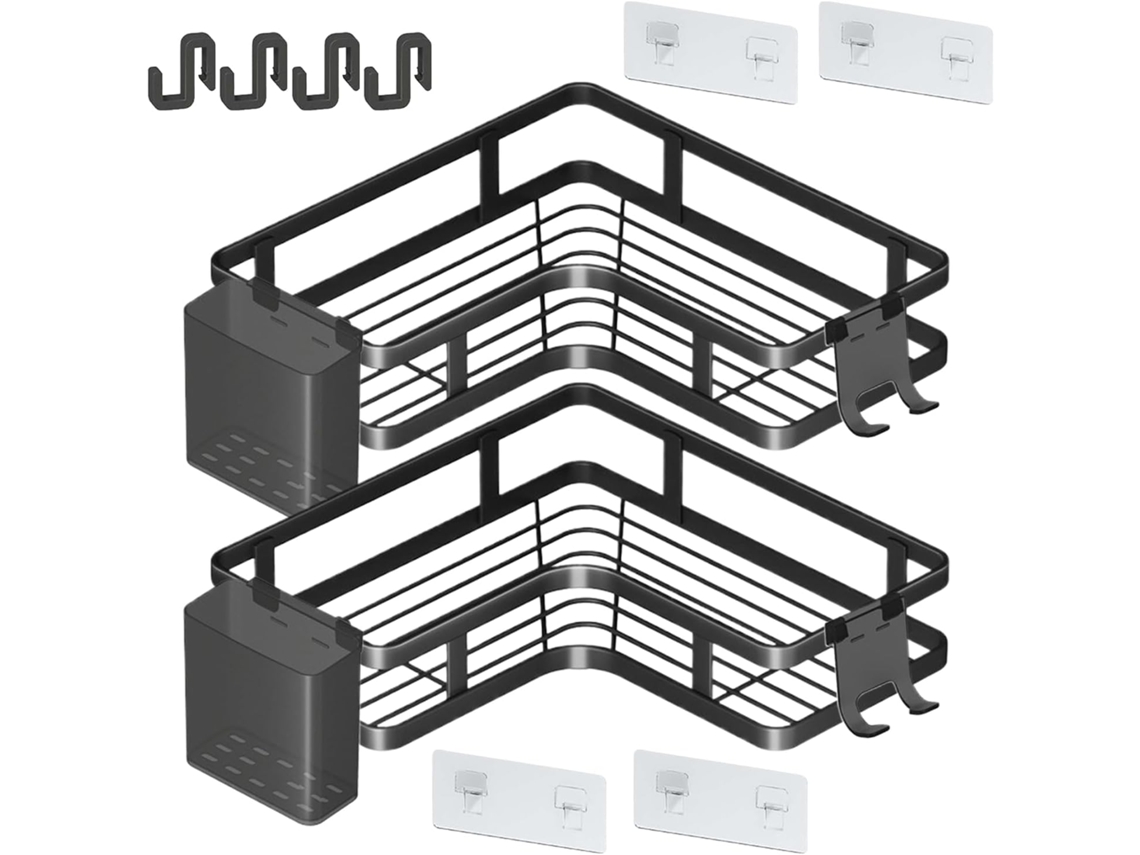 Estante de pared adhesivo con gancho y compartimento para pasta de dientes | Organizador