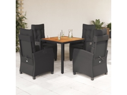Juego de comedor de jardín de 5 piezas con cojines, mimbre sintético negro, DKD Home Decor