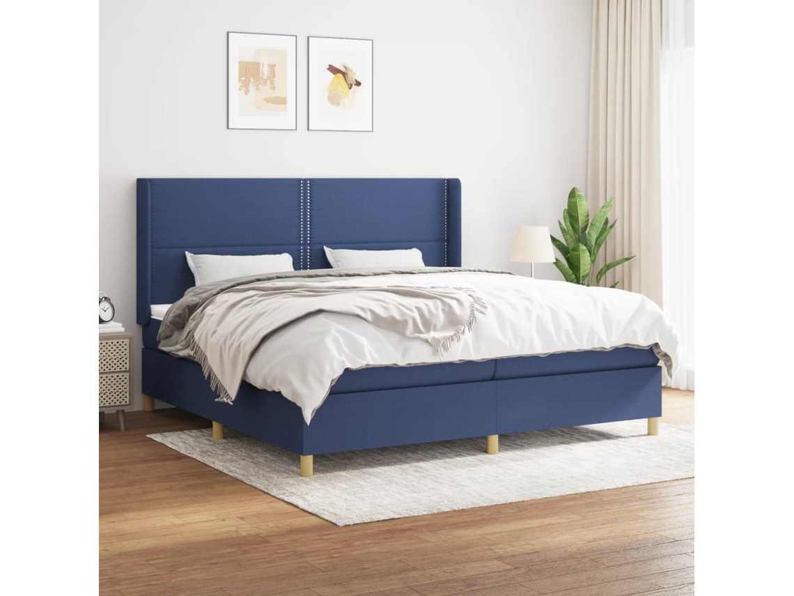 Cama Box Spring Con Colchón Tela Azul 200x200 Cm