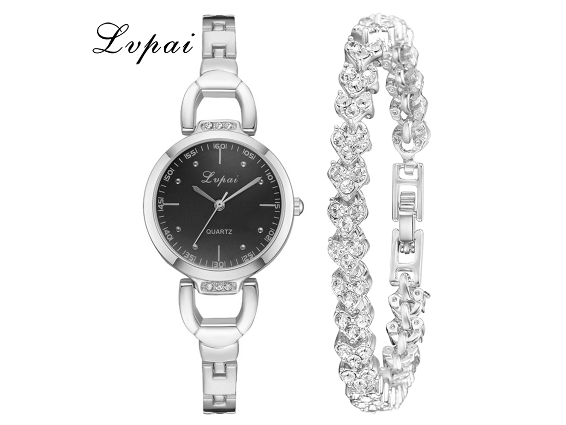 Reloj De Cuarzo Para Mujer Con Brazalete De Aleación Y Diamantes De Imitación, Estilo Moderno (plateado Y Negro)