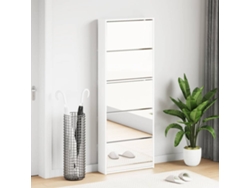 Mueble Zapatero | Armario Zapatero Y Espejo 5 Niveles Blanco Brillo 63x17x169,5 Cm