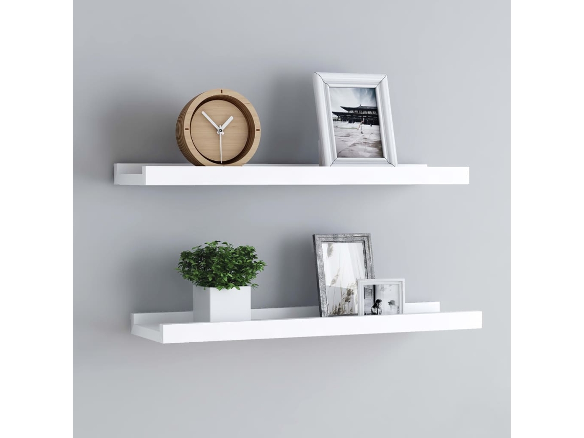 Estantería con borde (2 unidades, 40 x 9 x 3 cm, MDF blanco, DKD Home Decor)