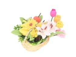 Cesto De Flores E Frutas Miniatura Casa De Bonecas 1:12 Artefeito Exquisito Pequeno Portátil