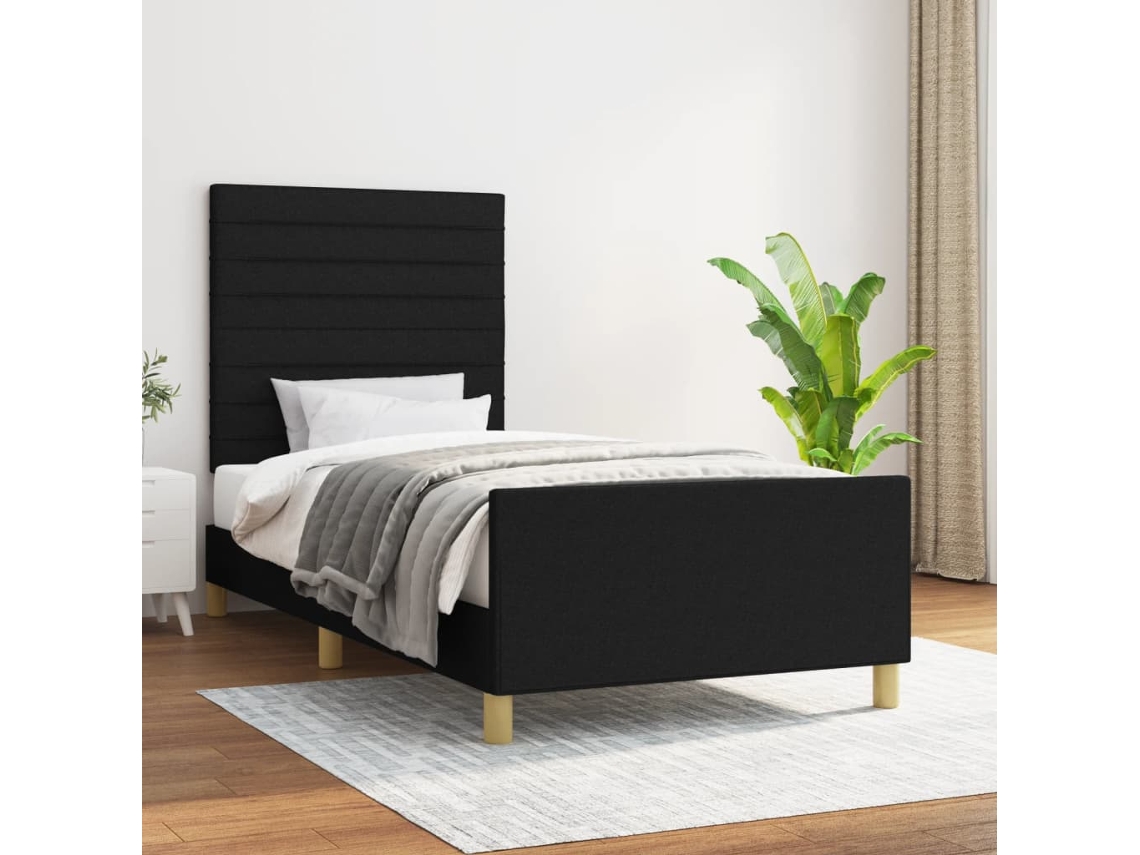 Estructura De Cama Sin Colchón Tela Negro 90x190 Cm
